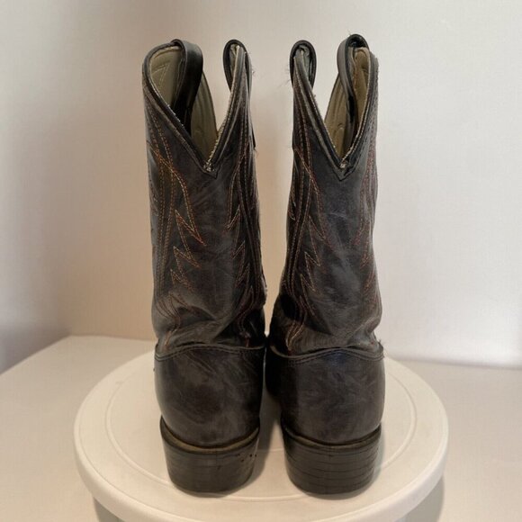 VTG Bronco Cowboy Boots Kids 2.5D Gray Conch Vegan Leather Western Cowboy USA - Picture 9 of 16